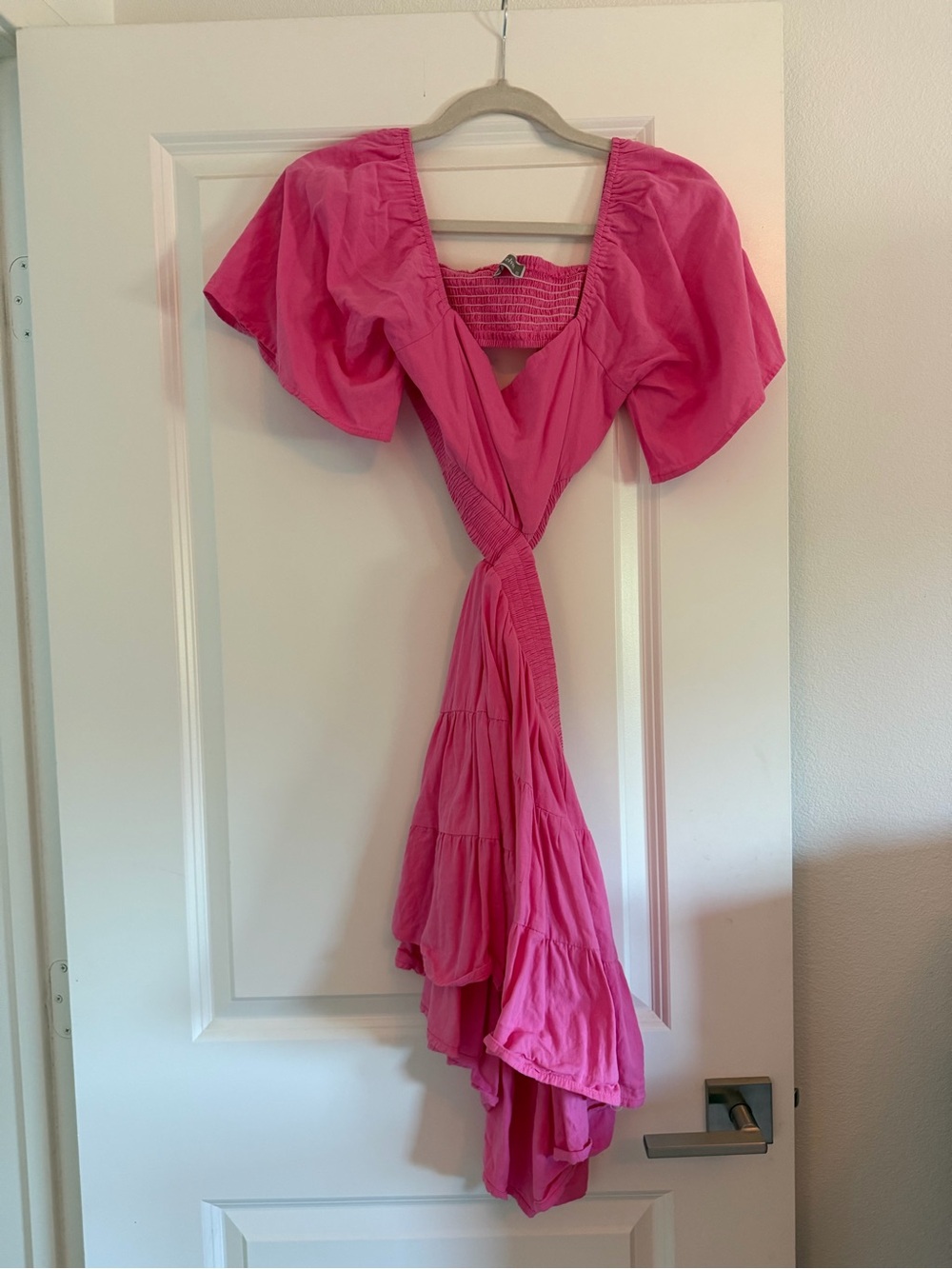 Women's Pink Puff-Sleeve Dress